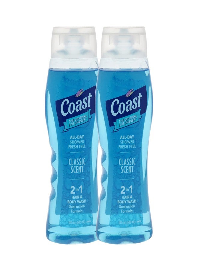 Coast 2-in-1 Hair and Body Wash - Rich Foamy Lather - Clean Rinsing Formula without Drying Out Skin - Dual Action - No Parabens or Phthalates - 2 pc