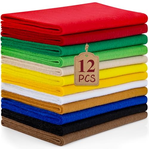 MITINU 12 Rolls 8x35205x90cm 14mm Thick Soft Felt Fabric Sheet 12 Assorted Colors Felt Pack for DIY Craft Sewing Squares Nonwoven Patchwork - Image 1
