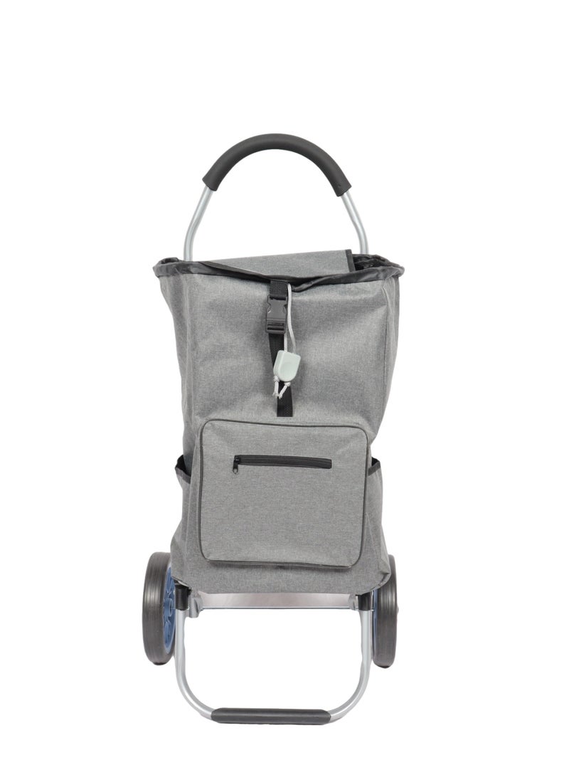 Multi-purpose shopping cart with a stylish and sturdy design with large storage pockets and features durable, non-slip foam wheels with a comfortable handle for hand comfort.