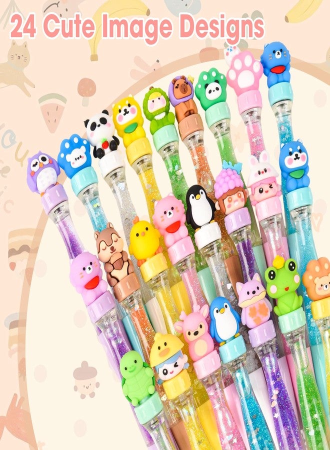 LiYiQ 24 PCS Fidget Spinner Pens Cute Fun Pens for Kids Kawaii Panda, Capybara, Penguin, Frog and Puppy Shape Cool Ballpoint Pens for School Office Home Student Kids Present - Image 3