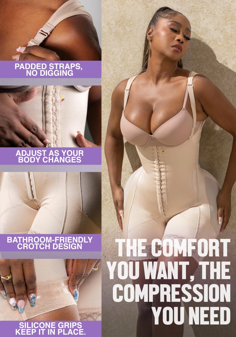 Snatched Body Tummy Control Shapewear Bodysuit | Stage 2 Faja Short Leg | Fajas Colombianas for Post-Op BBL Beige XS - Image 4