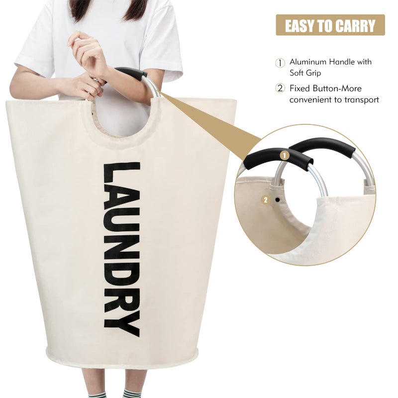 Maxsilan 90L Large Laundry Basket, Freestanding Tall Clothes Hamper, Collapsible Laundry Bag, Beige - Image 5
