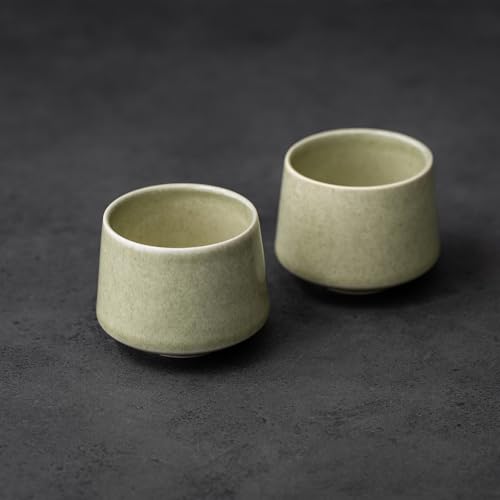 TANG PIN Matcha Cup Set, Ceramic Tea Cups, Japanese Matcha Cup, Chinese Kung Fu Teacup, Perfect for Matcha, Cappuccino, Sake, 6.8 OZ (Set of 2) - Unique Matcha Glaze Color - Image 1