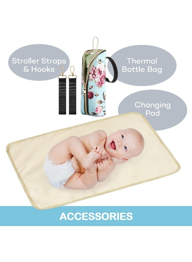 LitBear LitBear Diaper Bag Backpack, Large Capacity Multifunction Nappy Bags, Waterproof Baby Bag Floral Insulated Sturdy Travel Maternity Back Pack for Baby Girls with Diaper Pad Bottle Bag (Rose Flower)  - Image 5