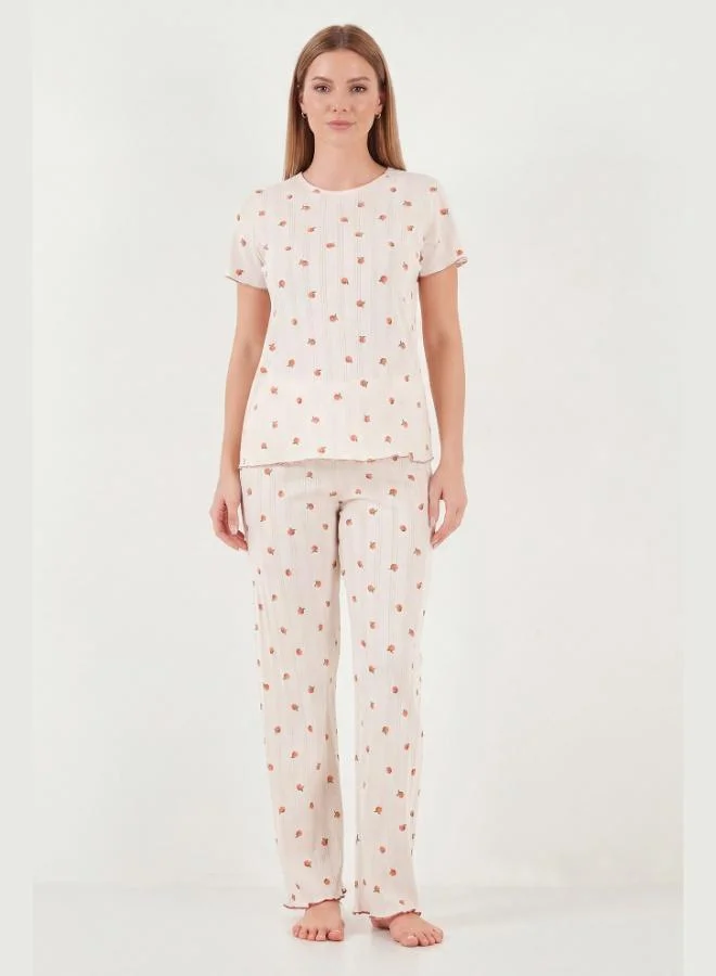 Lela  Lela Cotton Regular Fit Crew Neck Short Sleeve Patterned Comfortable Pajama Set for Women PAJAMAS SET 65770753 for Women | Best Price UAE