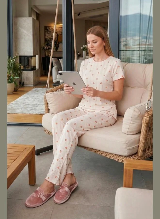 ليلا Lela Cotton Regular Fit Crew Neck Short Sleeve Patterned Comfortable Pajama Set for Women PAJAMAS SET 65770753