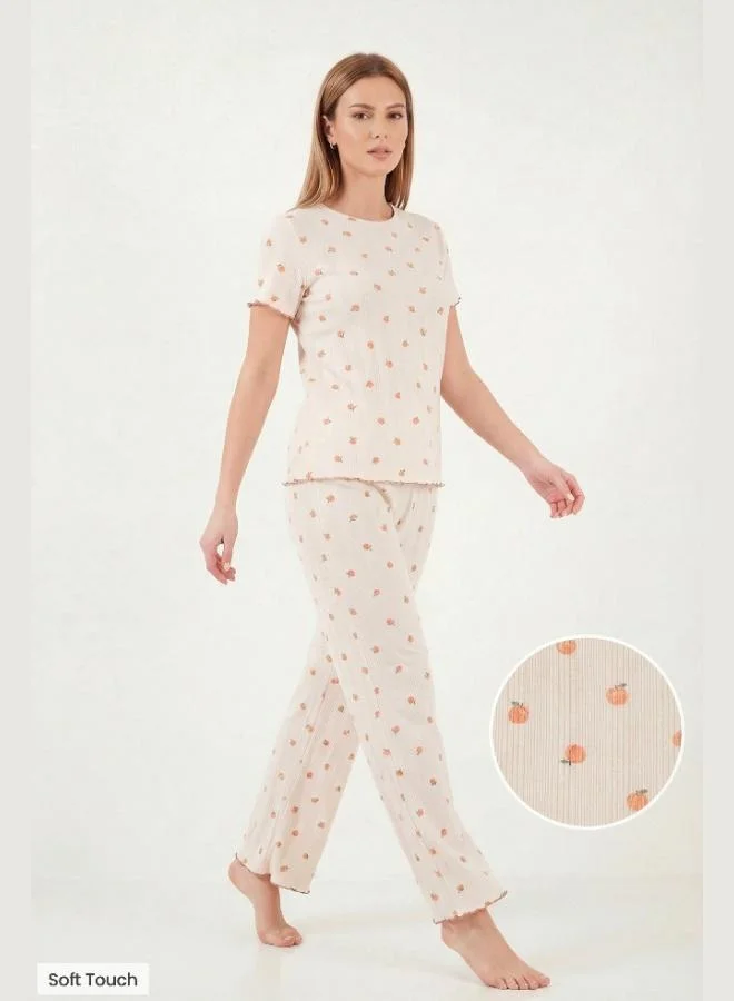 ليلا Lela Cotton Regular Fit Crew Neck Short Sleeve Patterned Comfortable Pajama Set for Women PAJAMAS SET 65770753