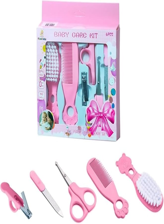 Baby Care Kit, 6pcs Baby Essential Daily Care Kit with Storage Case, Travelling Home Nursery Baby Nail Kit for Newborn Infant Toddler Healthcare & Grooming (Pink)