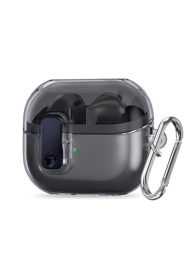 For Samsung Galaxy Buds3 Case & Galaxy Buds 3 Pro Case Cover Anti-drop Anti-scratch Lock Clip Flexible TPU Clear Protection Case with Carabiner- Black