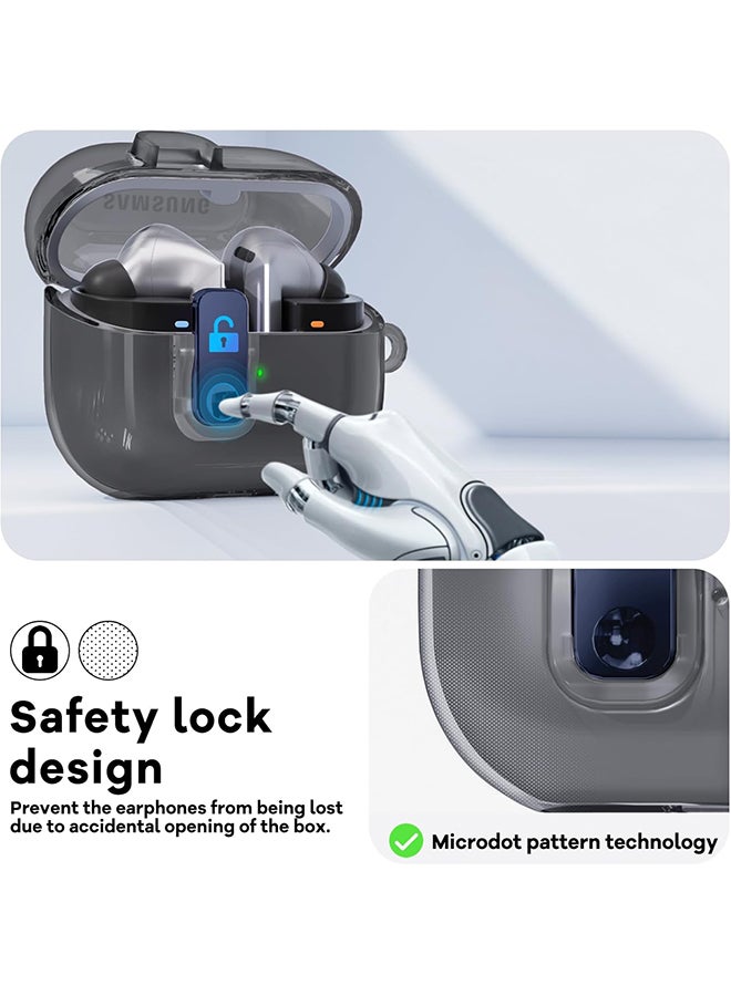 O Ozone For Samsung Galaxy Buds3 Case & Galaxy Buds 3 Pro Case Cover Anti-drop Anti-scratch Lock Clip Flexible TPU Clear Protection Case with Carabiner- Black - Image 5