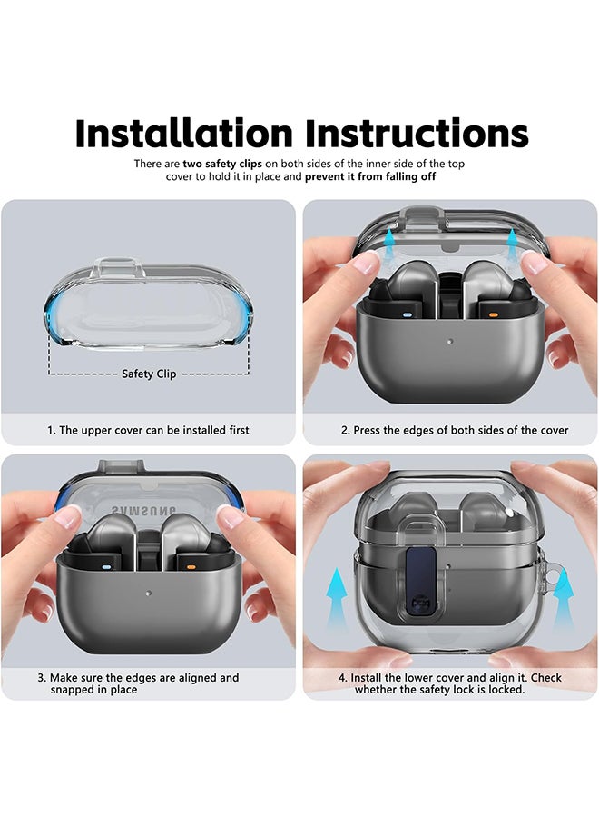 O Ozone For Samsung Galaxy Buds3 Case & Galaxy Buds 3 Pro Case Cover Anti-drop Anti-scratch Lock Clip Flexible TPU Clear Protection Case with Carabiner- Black - Image 3