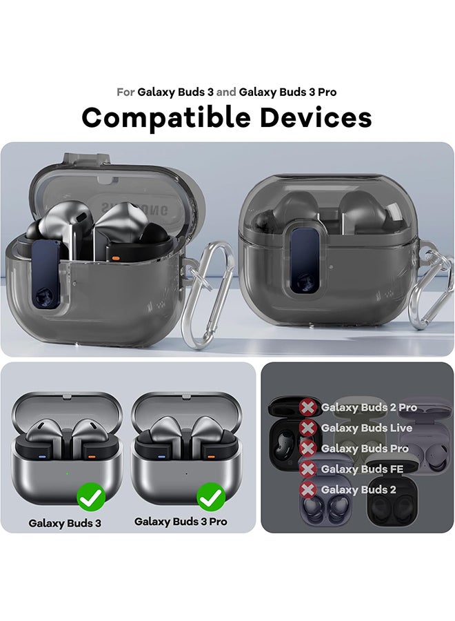 O Ozone For Samsung Galaxy Buds3 Case & Galaxy Buds 3 Pro Case Cover Anti-drop Anti-scratch Lock Clip Flexible TPU Clear Protection Case with Carabiner- Black - Image 2