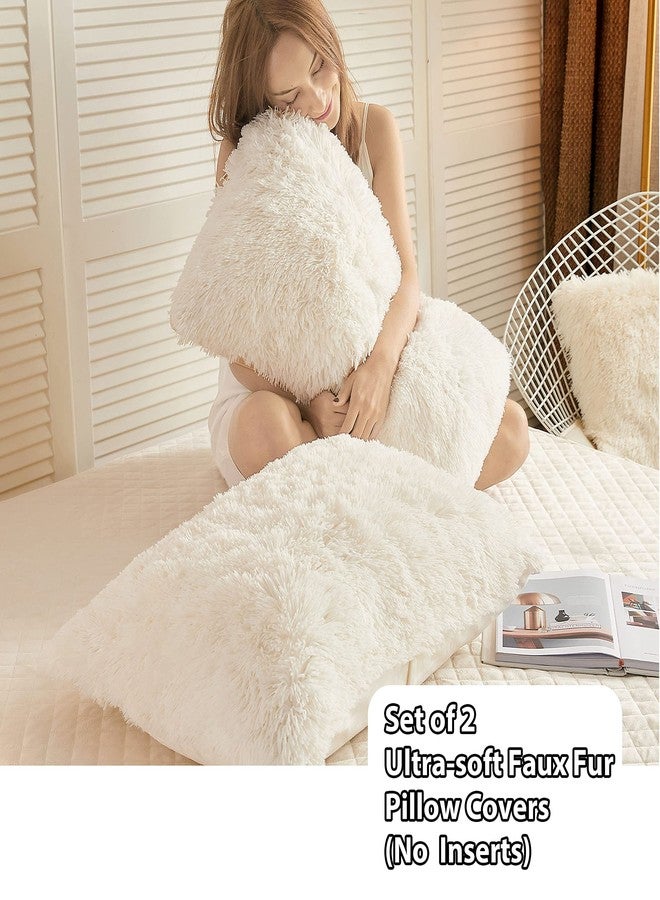 LIFEREVO 2 Pack Cream Faux Fur Pillow Shams,Shaggy Plush Home Decorative Luxury Series Super Soft Furry Pillow Case with Zipper Closure for Home Sofa Couch,Standard (Light Beige,20"x26") - Image 2