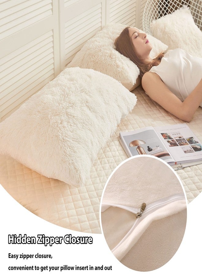 LIFEREVO 2 Pack Cream Faux Fur Pillow Shams,Shaggy Plush Home Decorative Luxury Series Super Soft Furry Pillow Case with Zipper Closure for Home Sofa Couch,Standard (Light Beige,20"x26") - Image 5