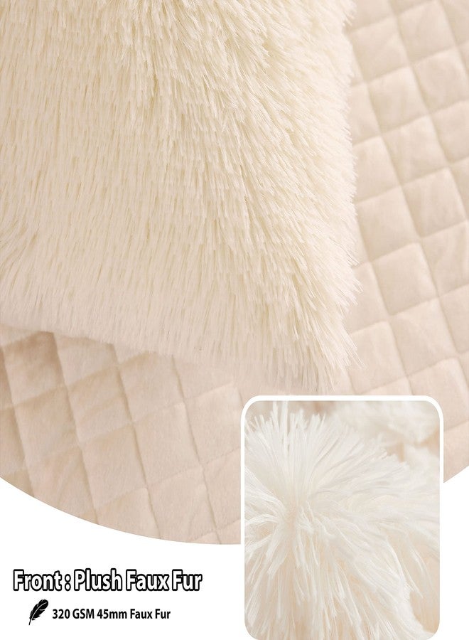LIFEREVO 2 Pack Cream Faux Fur Pillow Shams,Shaggy Plush Home Decorative Luxury Series Super Soft Furry Pillow Case with Zipper Closure for Home Sofa Couch,Standard (Light Beige,20"x26") - Image 3