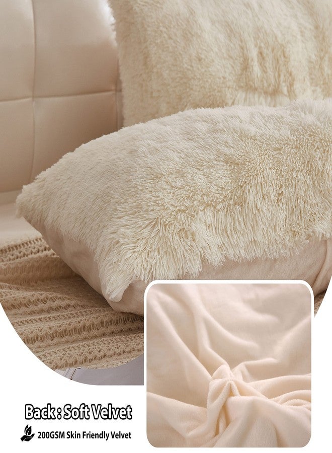 LIFEREVO 2 Pack Cream Faux Fur Pillow Shams,Shaggy Plush Home Decorative Luxury Series Super Soft Furry Pillow Case with Zipper Closure for Home Sofa Couch,Standard (Light Beige,20"x26") - Image 4