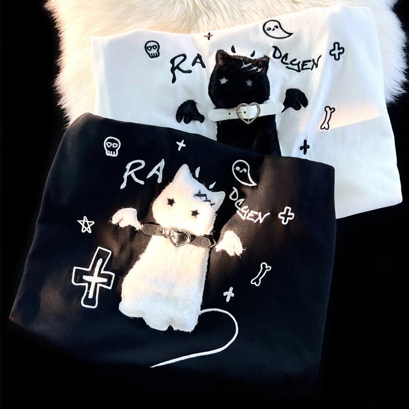 American Style Retro Embroidered Cat Short-Sleeved T-Shirt Women'S Sweet Cool Ins Loose Design Sense Niche Trendy Brand Subculture Top - Image 5