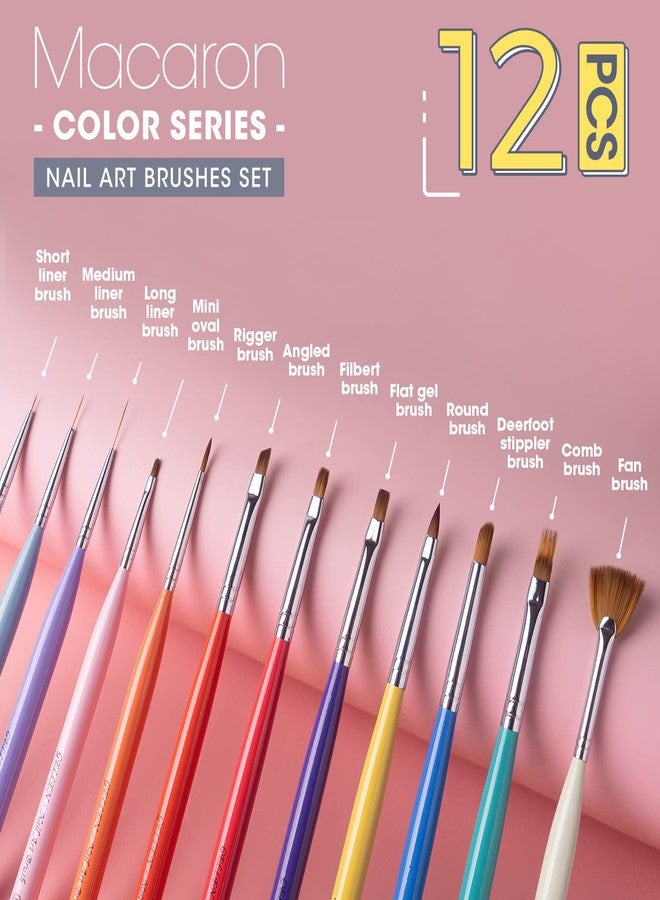 Gellen Nail Brushes for Nail Art 12Pcs - Nail Art Brushes Set Professional Acrylic & Gel Nail Brush Kit for Nail Art Design, Liner, Oval, Filbert, Fan, French Tip Nail Art Salon & Home DIY - Image 4