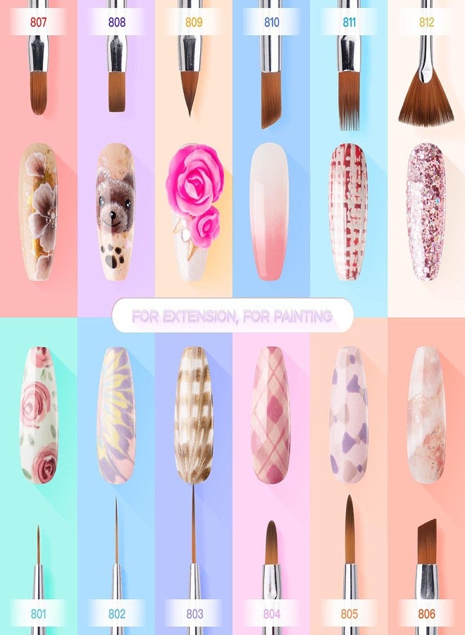 Gellen Nail Brushes for Nail Art 12Pcs - Nail Art Brushes Set Professional Acrylic & Gel Nail Brush Kit for Nail Art Design, Liner, Oval, Filbert, Fan, French Tip Nail Art Salon & Home DIY - Image 2