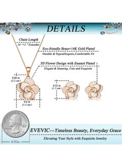 EVEVIC Rose Flower Necklace Earrings Set For Women 18K Gold Plated Jewelry Sets (White)  - Image 4