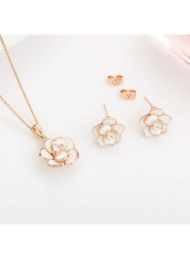 EVEVIC Rose Flower Necklace Earrings Set For Women 18K Gold Plated Jewelry Sets (White) - Image 5