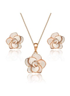 EVEVIC Rose Flower Necklace Earrings Set For Women 18K Gold Plated Jewelry Sets (White)  - Image 1
