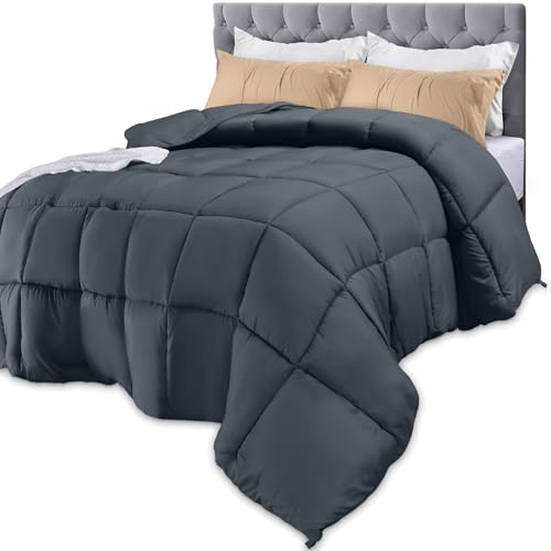 Utopia Bedding أغطية سرير يوتوبيا بحجم كوين، إدخال دوفيت لجميع الفصول، لحاف بديل للريش مع خياطة مربعة وأزرار في الزوايا، قابل للغسل في الغسالة (رمادي) - Image 1