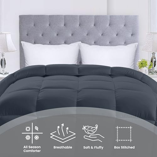 Utopia Bedding أغطية سرير يوتوبيا بحجم كوين، إدخال دوفيت لجميع الفصول، لحاف بديل للريش مع خياطة مربعة وأزرار في الزوايا، قابل للغسل في الغسالة (رمادي) - Image 3