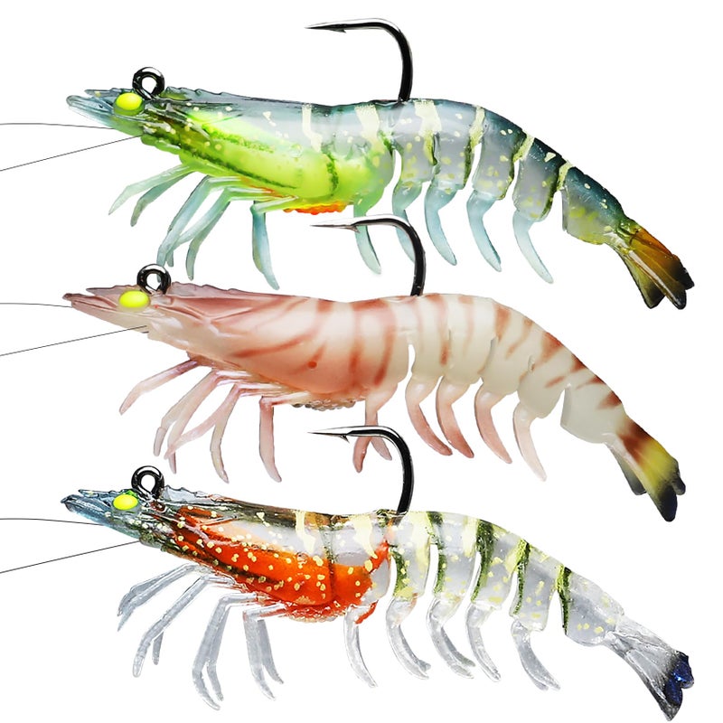 TRUSCEND Pre-Rigged Fishing Jigs, 1:50 Super Durable TPE Bass Fishing Lures, Well-Made Lifelike Soft Shrimp Swimbait, Weedless MarshSwamp Fishing Lure for Trout Crappie Walleye, Keep Separately! - Image 1