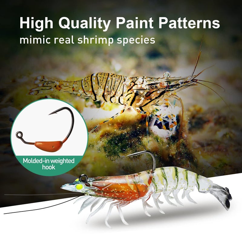 TRUSCEND Pre-Rigged Fishing Jigs, 1:50 Super Durable TPE Bass Fishing Lures, Well-Made Lifelike Soft Shrimp Swimbait, Weedless MarshSwamp Fishing Lure for Trout Crappie Walleye, Keep Separately! - Image 4