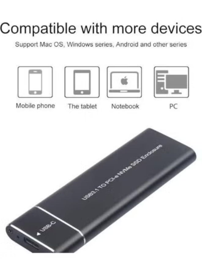 Original Aluminum M.2 NVMe SSD Enclosure – USB 3.1 Gen2 to NGFF NVMe PCIe M-Key External SSD Case with Type-C Cable - Image 2