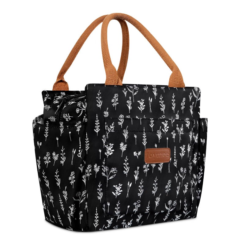 Joymee Lunch Bag Women Insulated Lunch Box Reusable Leakproof Large Cooler Tote for Womens Mens Adults with Bottle Holder and Side Pockets for Work Office Picnic  White Little Flowers