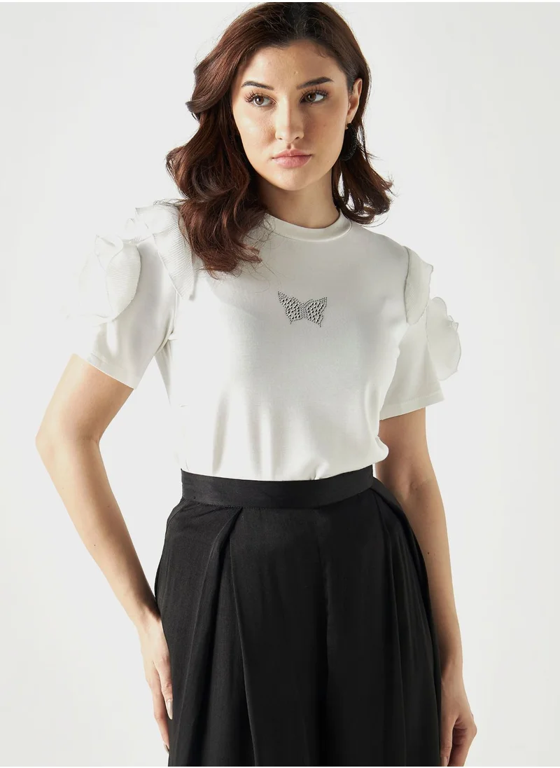 2Xtremz Crew Neck Ruffle Sleeve Top