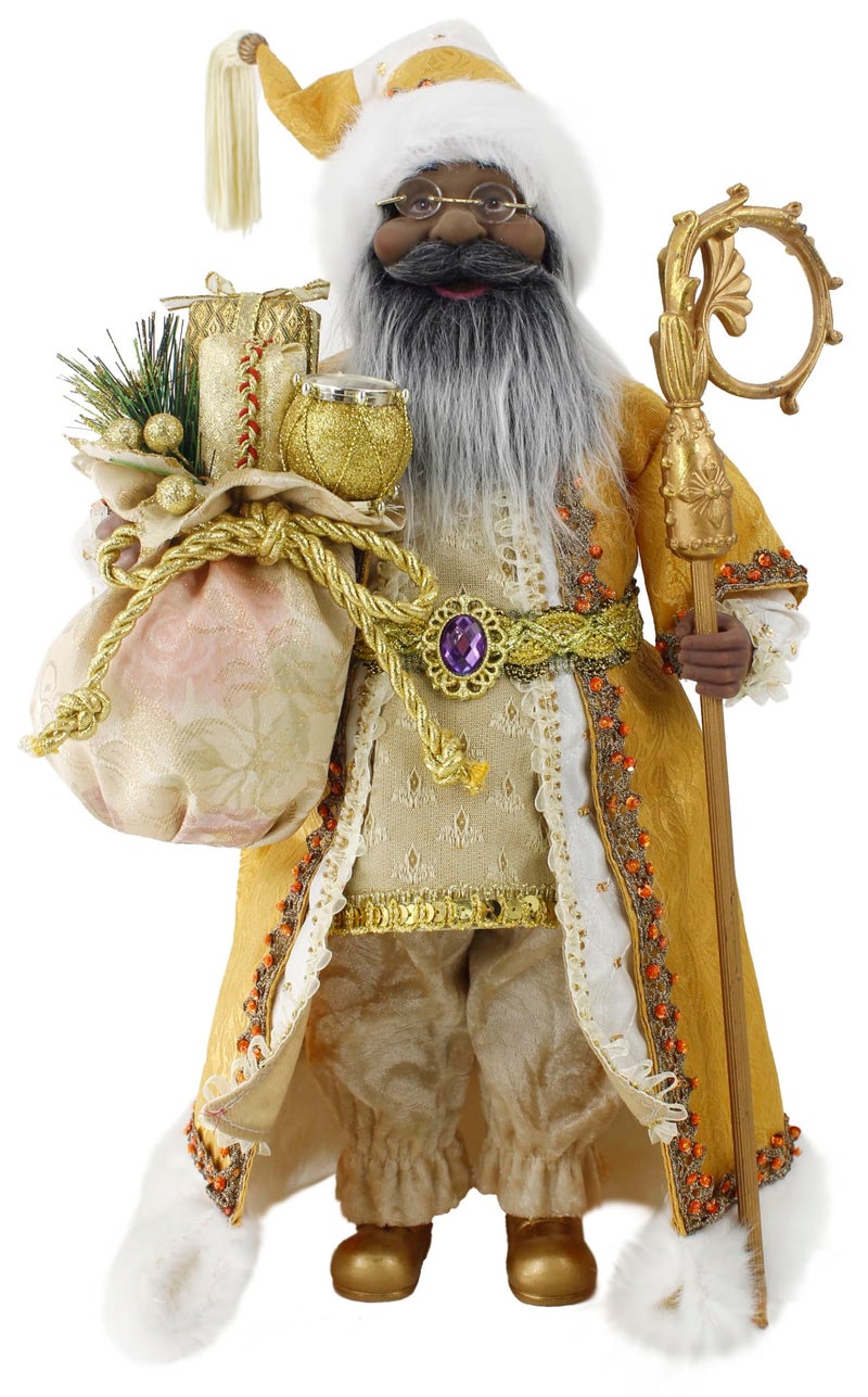 Windy Hill Collection 16 Inch Standing Gold African American Black Santa Claus Christmas Figurine Figure Decoration 416050A