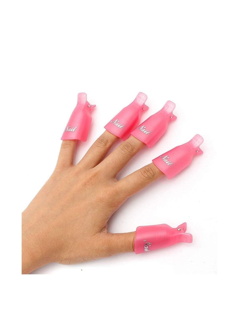 ORiTi 10PC Plastic Acrylic Nail Art Soak Off Cap Clip UV Gel Polish Remover Wrap Tool (PINK) - Image 2