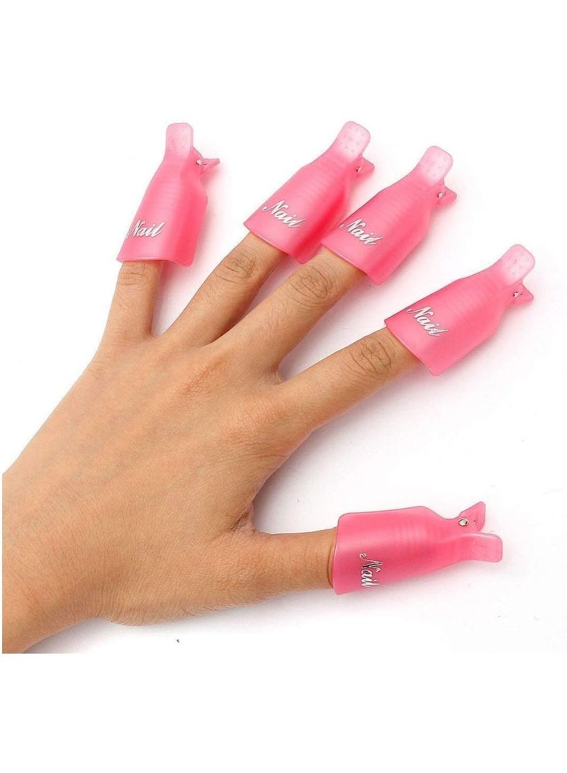 ORiTi 10PC Plastic Acrylic Nail Art Soak Off Cap Clip UV Gel Polish Remover Wrap Tool (PINK) - Image 1