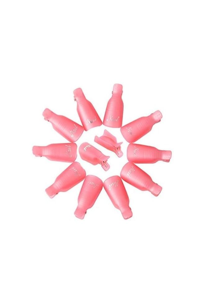 ORiTi 10PC Plastic Acrylic Nail Art Soak Off Cap Clip UV Gel Polish Remover Wrap Tool (PINK) - Image 4