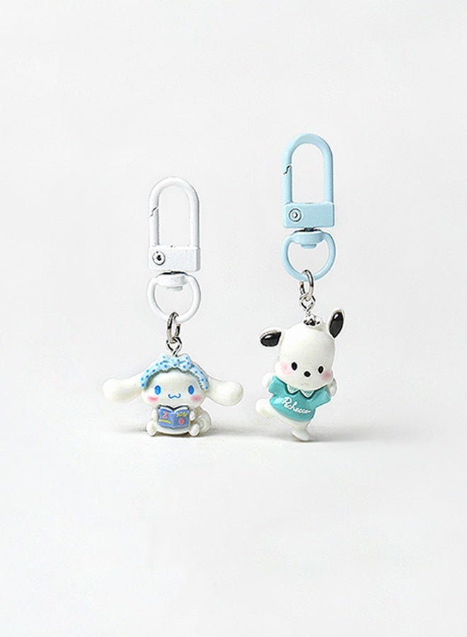 Sanrio 7Pcs Cute Cartoon Character Keychain Set, Resin Mini Bag Charm Pendant, Lovely Decorative Key Ring Accessory For Girls Gift Collection - Image 5