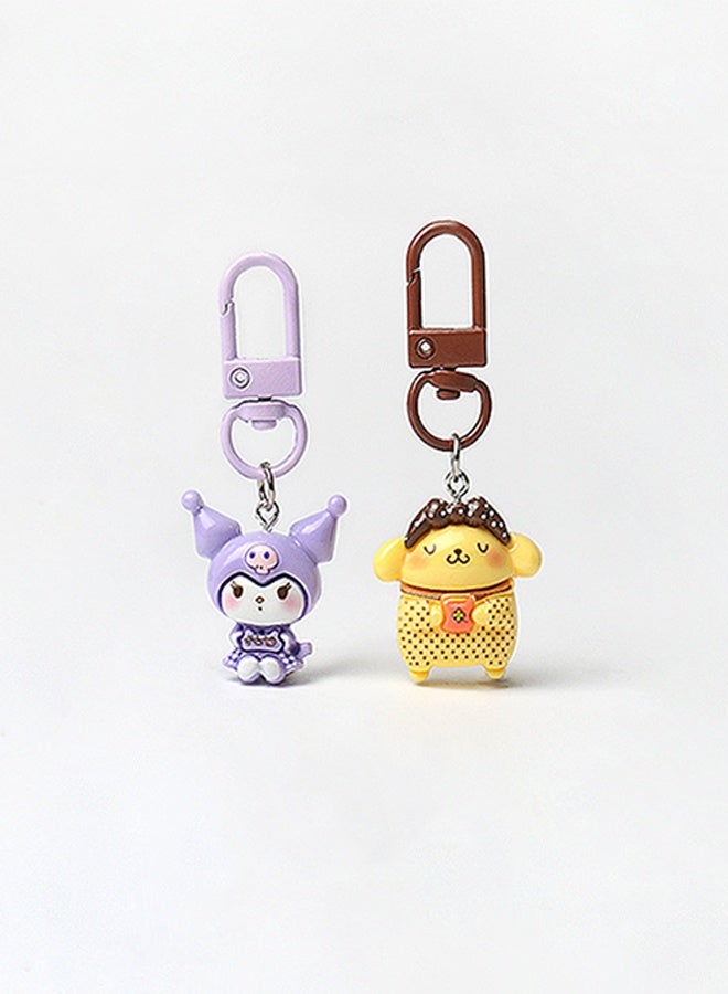 Sanrio 7Pcs Cute Cartoon Character Keychain Set, Resin Mini Bag Charm Pendant, Lovely Decorative Key Ring Accessory For Girls Gift Collection - Image 4