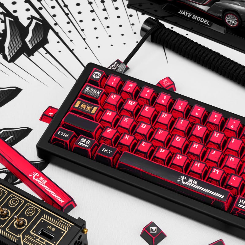 GEKUCAP Red and Black PBT Keycaps Set 135 Keys Cherry Profile Manga Japanese Style Keycaps Cherry Mx Gaming Keyboard Keycap Set for ANSI Layout Mechanical Keyboard - Image 3