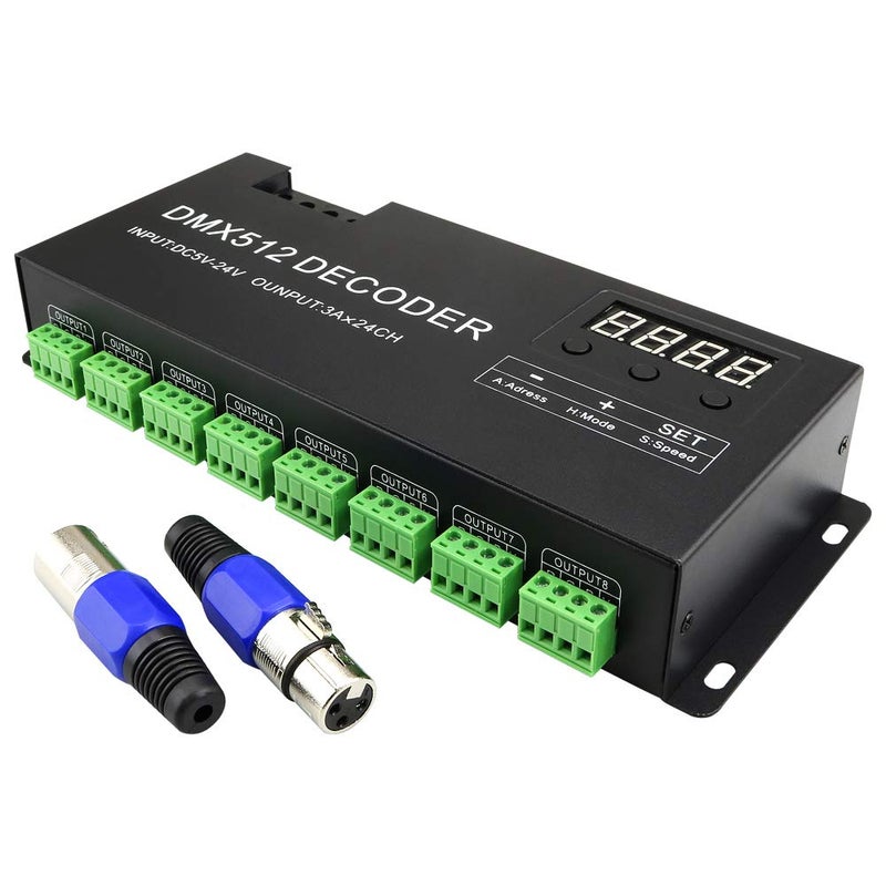 AKEPO LED DMX 24CH Digital Display Decoder Dimming Driver LED DMX512 Controller for RGB Strip Light DC524V 3ACH 24 Channel with Display