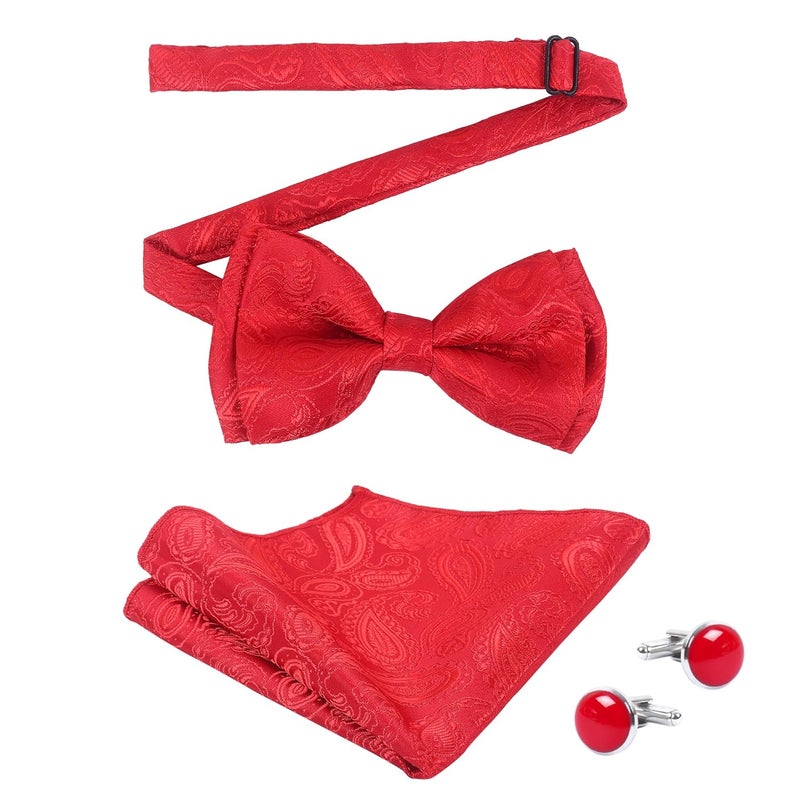 Riyasat- Men's Paisley Design Bow Tie and Pocket Square with Cufflinks Set - Image 4