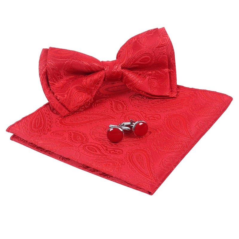 Riyasat- Men's Paisley Design Bow Tie and Pocket Square with Cufflinks Set - Image 1