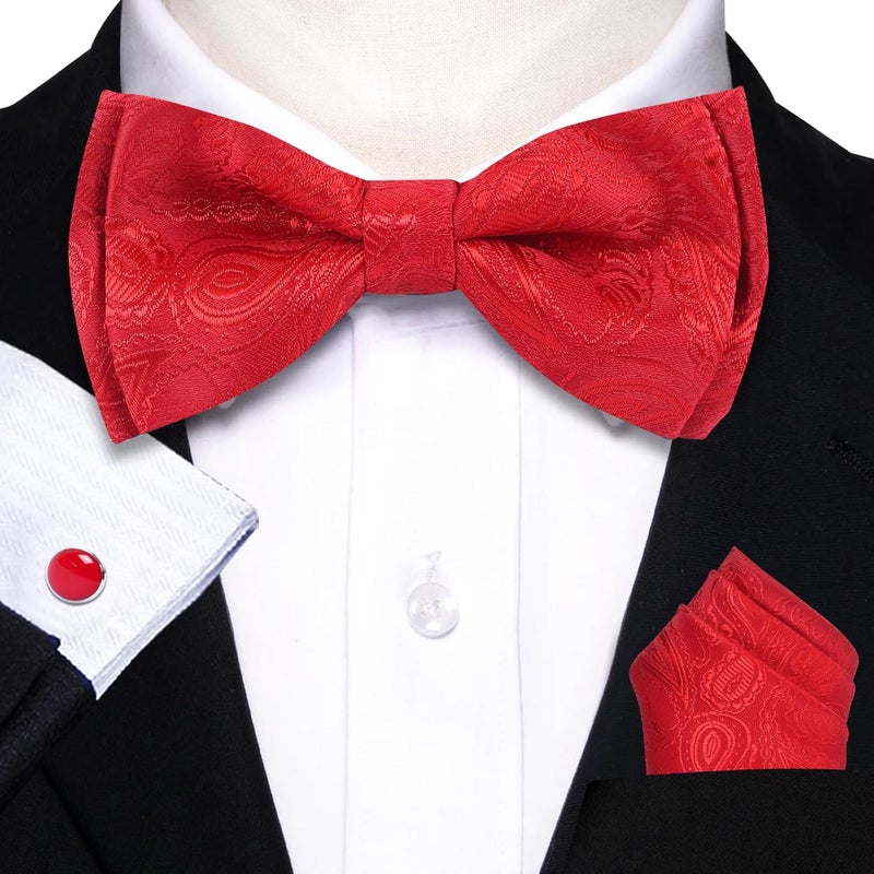 Riyasat- Men's Paisley Design Bow Tie and Pocket Square with Cufflinks Set - Image 2