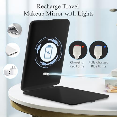 FUNTOUCH Rechargeable Travel Makeup Mirror with 72 Led Lights, Portable Lighted Beauty Mirror, 3 Color Lighting, Dimmable Touch Screen, Tabletop LED Folding Cosmetic Vanity Mirror - Image 2