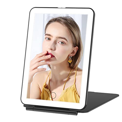 FUNTOUCH Rechargeable Travel Makeup Mirror with 72 Led Lights, Portable Lighted Beauty Mirror, 3 Color Lighting, Dimmable Touch Screen, Tabletop LED Folding Cosmetic Vanity Mirror - Image 1