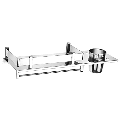 GLOXY ENTERPRISE 3 in 1 Shelf Rack for Bathroom Multipurpose Stainless Steel Bathroom Shelf/Rack/Towel Hanger/Tumbler Holder/Tooth Brush Holder Bathroom Accessories (15 x 5 Inches) - Image 1