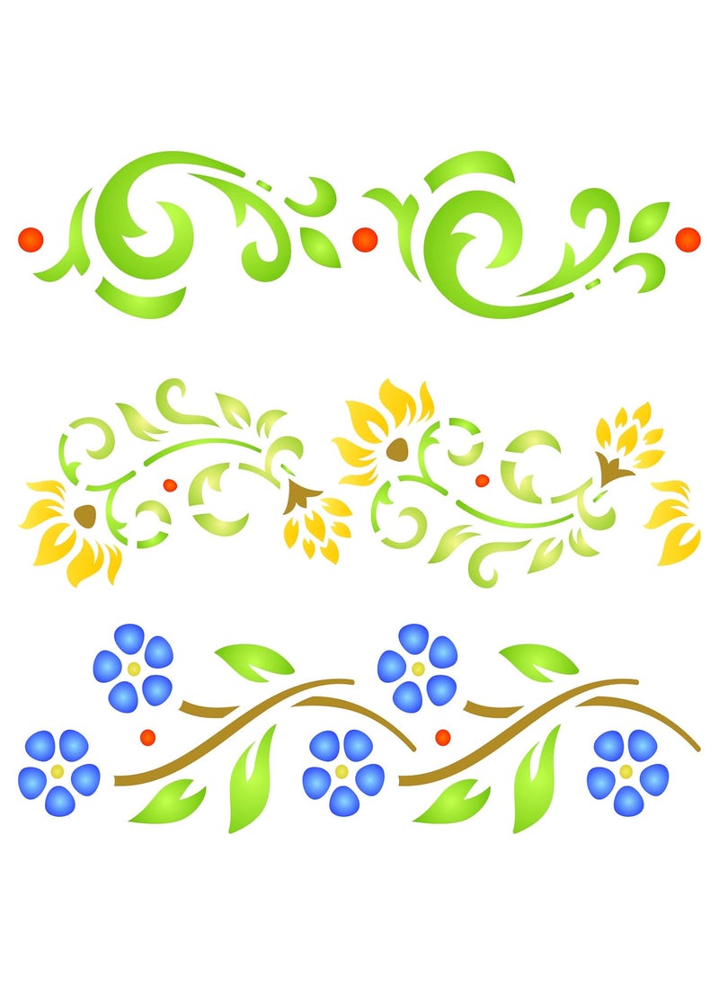 Usnyabni Vintage Borders Stencil, 4.5 x 4.5 inch (S) - Classic Flower Border Design Stencils by CRAFT KREATIVELY  - Image 1