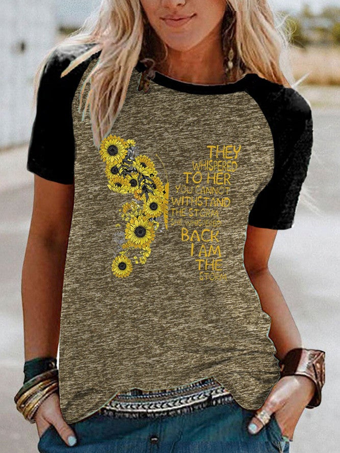 wish Flower Butterfly Print Raglan Contrast Short-Sleeved T-Shirt - Image 3