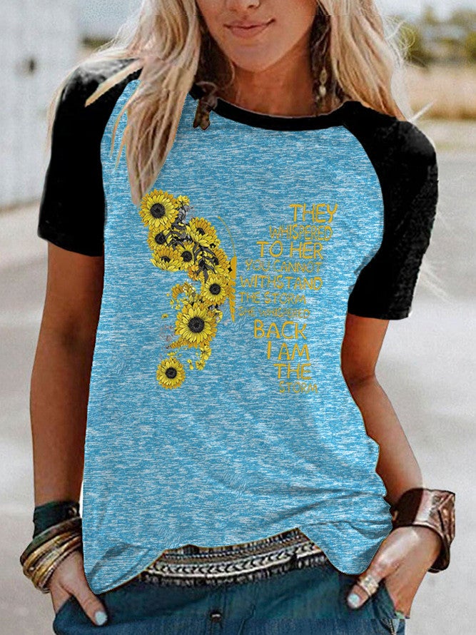 wish Flower Butterfly Print Raglan Contrast Short-Sleeved T-Shirt - Image 4